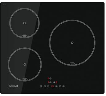 CATA Placa de inducción IB 6403 E2 BK con 3 zonas de cocción, función Booster, control táctil, 3 funciones de cocción, conectividad automática, 9 niveles de potencia, cierre de seguridad, ancho 59 cm,