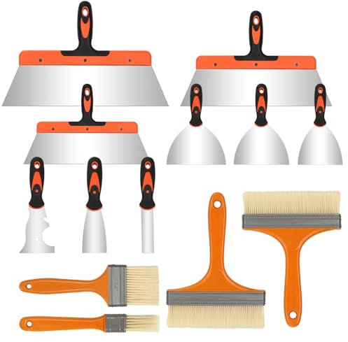 BigKing Juego de 13 cuchillos de espátula para estuco, llana para estuco, espátula multiusos 8 en 1, con 9 espátulas de estuco de acero inoxidable y 4 pinceles