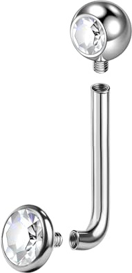 BodyAce F136 Titanium Christina Piercings Barbell, 14G Internally Threaded Vertical Hood Belly Bars, L Bent VCH Ring Christina Barbells Navel Jewellery [White;Bar Length:10mm]