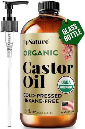 UpNature Organic Castor Oil Cold Pressed Glass Bottle 16oz - 100% Pure USDA Certified, Hexane Free - For Face, Hair & Skin