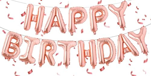 UDRKFOPK Happy Birthday Banner Oro Rosa,16 Palloncino Happy Birthday,Bandiera di Buon Compleanno Palloncino Festa Decorazioni per Feste di Compleanno, per Bambini, Uomini e Donne