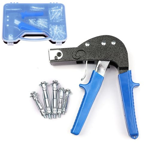 72Pcs Hollow Wall Anchor Metal Setting Tool Set with M3, M4, M5, M6 Anchors for Hollow Wall Drywall Cavity Anchor Plasterboard Fixing