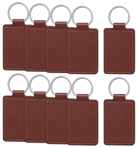 FSSTUD Lot de 10 porte-clés rectangulaires en cuir synthétique avec gravure laser - Pendentifs vierges avec porte-clés pour loisirs créatifs