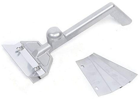 ANGDI Grill Scraper, Large Casting Aluminum Griddle Scraper with Handle, Commercial Food Scraper Tool, Pizza Oven Clean Tool with 4 Stainless Steel Blades, for Picnics Parties Kitchen