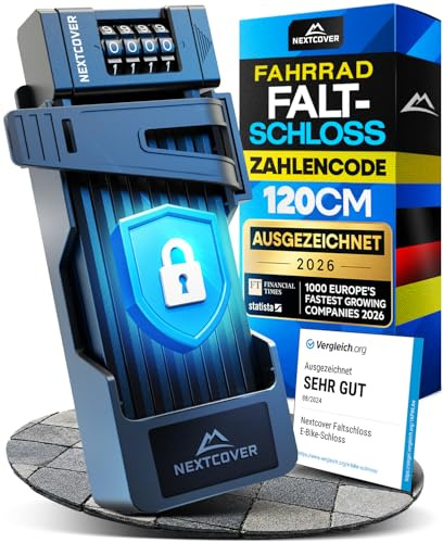 NEXTCOVER® Faltschloss Fahrrad FoldOne mit Zahlencode FoldBasic 120 cm I Zahlenschloss mit SteelSecure-Technologie I Fahrradschloss Faltschloss hohe Sicherheit inkl. Halterung