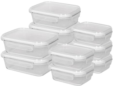 Harbour Housewares Glass Containers with Airtight Lids - 10 Pack - 2 Sizes (1040ml | 370ml) Lunch Box Tubs BPA-Free Meal Prep Containers Reusable Leak Proof Food Storage Tubs, Oven Safe, Freezer Safe