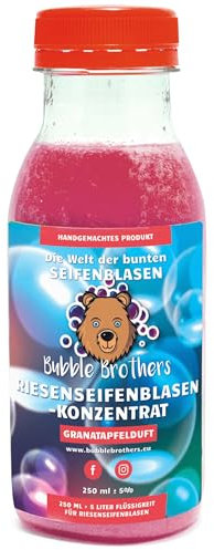 Bubble Brothers jättetvålbubblor, flytande koncentrat 250 ml för 5 liter tvålbubblor, påfyllningsflaska för barnfödelsedag, sommarfest, stora tvålbubblor, enorma bubblor, tvålbubbellösning