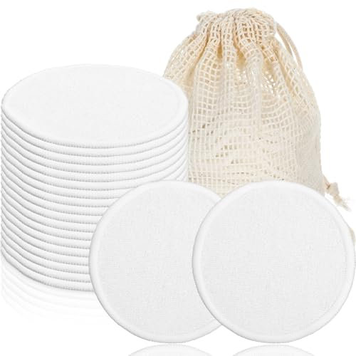 25 Pack Reusable Cotton Pads - Reusable Makeup Remover Pads with a Mesh Washable Laundry Bag Soft Organic Cotton Face Cleansing Pad for All Skin Types Facial Cleansing Skincare