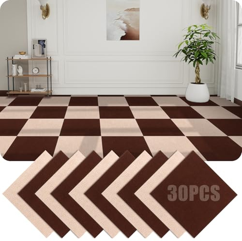 GBACHOOSE 30 styck mattplattor 30 x 30 cm, mattplattor självhäftande, matta, kakel, mattplattor självhäftande för kontor, vardagsrum, balkong (brun och khaki)