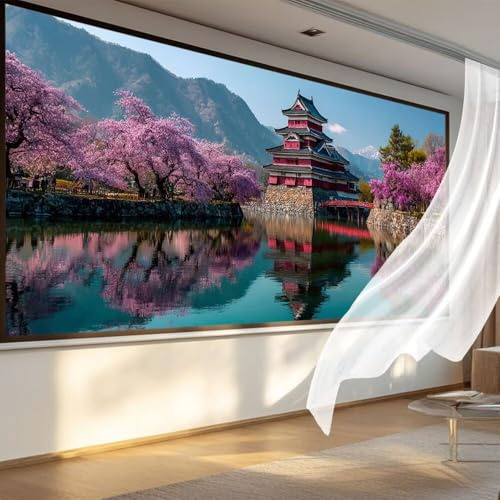 Diamond Painting Lago Diamond Art Dibujos con Diamantes 80x180 cm, Cuadro Pintura Diamante Kit Completo Punto de Cruz DIY Cristal Pintura por Numeros, Decoracion Pared Regalos Cerezos En Flor C-464