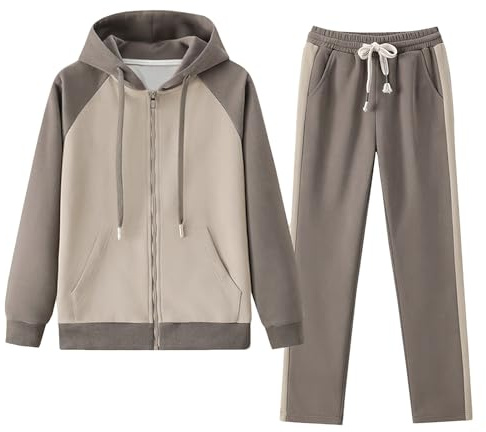 amropi Femme Survêtement doublée de Fourrure Ensemble Veste Sweat à Capuche Jogging Pantalon Tenue de Sport