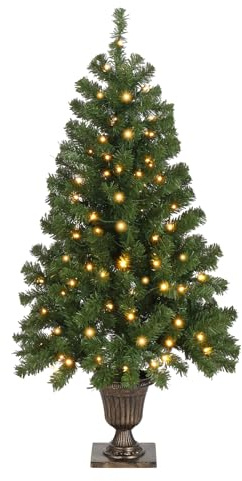 Bonnlo 4Ft Small Christmas Tree wtih Lights, 120cm Pre lit Table Top Christmas Tree with Vase Base, Porch Holiday Decoration