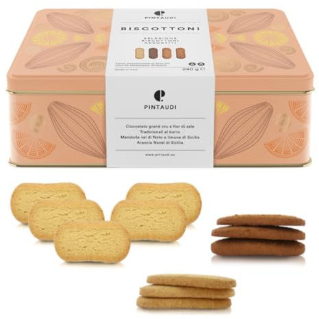 Pintaudi | Galletas Surtidas Receta Tradicional | Galletas de Mantequilla Pura 4 Sabores | Frollini Mantequilla de Normandía | Galletas clásicas Lata Metal - 240 Gr