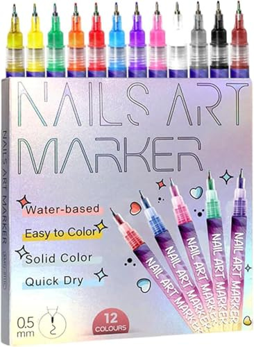 12 Colors Nail Art Pens Set, 2025 Nail Art Markers Polish Pen for 3D Nail Art, Nail Art Tools for Graffiti Dotting Drawing Painting Point Liner DIY