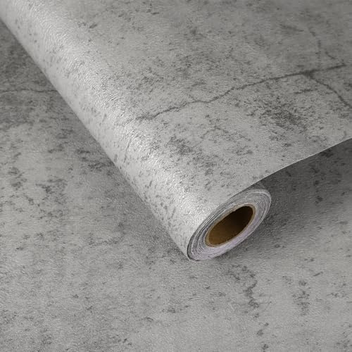 sourcing map 5m x 40cm Concrete Wallpaper, Industrial Concrete Cement Contact Paper Vinyl Stained Matte Crackle Textured Adhesive Wallpaper for Kitchen Countertop Cabinet Bathroom, Medium Grey