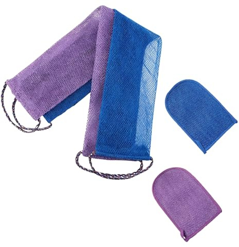 Aezzybe Esponja Red Africana y Guantes Exfoliantes (lila, azul), Cepillo Baño largo, Guantes Exfoliantes, Espuma Abundante, Esponjas Red Exfoliantes con cordón colgar, Esponja Baño diseño bolsa jabón