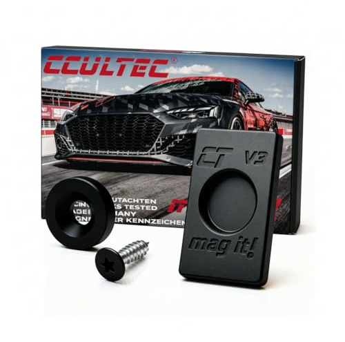 Ccultec® MAG-IT! Carbon – Kleinster und stärkster rahmenloser magnetischer Kennzeichenhalter, TÜV-geprüft mit Gutachten, 100 % legal. (2 3D-Kennzeichen/M6 Schraube/M6 Schraube, Carbon)