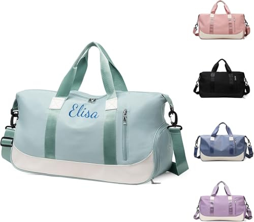 Personalisierte Sporttasche, Gestickt Gym Tasche, Reisetasche Mit Nassfach & Schuhfach Reisetasche, Gym Tasche Damen 35L Sporttasche Mädchen, Duffel Bag Weekender Trainingstasche Damen