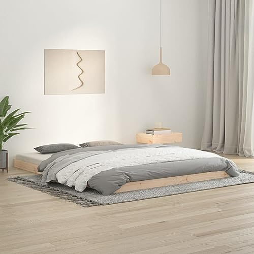 Estructura de Cama de Madera de Pino Macizo, Diseño de Perfil bajo, Base de Colchón de Listones, Muebles de Dormitorio Que Ahorran Espacio (150x200cm)