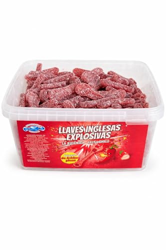 MUNDIDOLÇ Chuches y Golosinas, Llaves de Fresa Explosivas. Para Cumpleaños, Halloween, Eventos, Hogar o Oficina. Chucherías en Forma de Llave Ingles. Gominolas Ácidas y Picantes.
