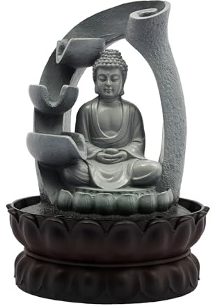 Zimmerbrunnen mit Buddha, Tischbrunnen mit LED Beleuchtung, Brunnendekoration, Zen-Dekoration, Feng Shui, Glücksbringer, Innenbrunnen für Familie Büro Schlafzimmer Ornament