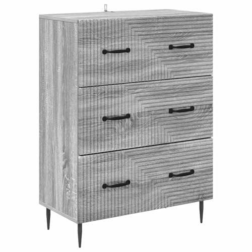 Nusvialune Lådskåp grå Sonoma trämaterial 66 x 34,5 x 89,5 cm med metallhandtag 3 lådor förvaringsutrymme för vardagsrum kontor hall källare mångsidig arrangör