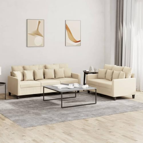 Augerqir 2-TLG. Sofagarnitur aus Stoff in Creme, Polstergarnitur mit Kissen, stabilem Gestell und bequemer Armlehne für Wohnzimmer, Gästezimmer, Büro oder Lounge, platzsparend und stilvoll