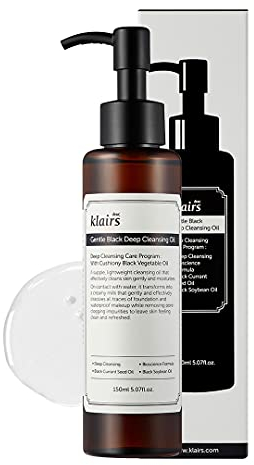 DearKlairs Gentle Black Deep Cleansing Oil, Makeup Cleansing Oil Cleanser, 150ml, 5.07oz, Daily Face Wash Remover, No Clogging Pores, Hydrating, All skin types