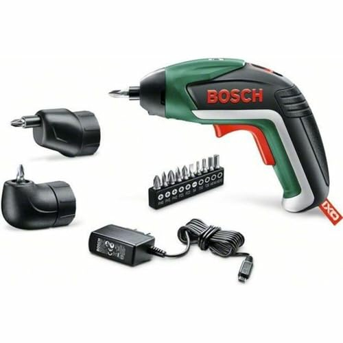 Bosch Akkuschrauber IXO Set (Winkelaufsatz und Exzenteraufsatz, 10 Bits, USB-Ladegerät, Metalldose, 3,6 Volt, 1,5 Ah)