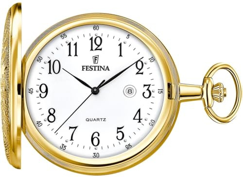Festina Taschenuhr Herren mit Kette - Edelstahl 316L - Quarzwerk - Kalender - Klassisch, Vintage und Elegant F2028/1