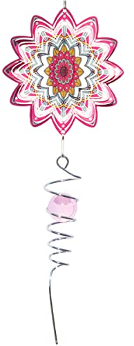 CIM Metall Windspiel - Mini Rainbow Flower Spiral 125mm - Windspiel: 12,5 cm Ø, Twister: 21cm - mit Kugellagerwirbel, Haken, 1m Nylonschnur und Glaskugel