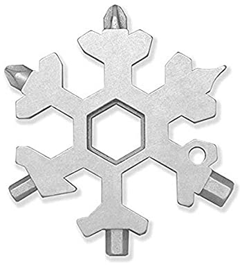 PREMIUM 18in1 Professional Schneeflocke Multi-Tool I Edelstahl Multifunktionswerkzeug Schneeflocken als Gadget Schlüsselanhänger für Männer & Handwerker Geschenk Outdoor und Camping (Silber)