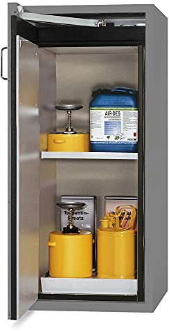 Gefahrstoffschrank aus Stahl, 596 mm x 1298 mm x 616 mm, grau, feuerbeständig, 90 min Brandschutz, hochwertige Materialien