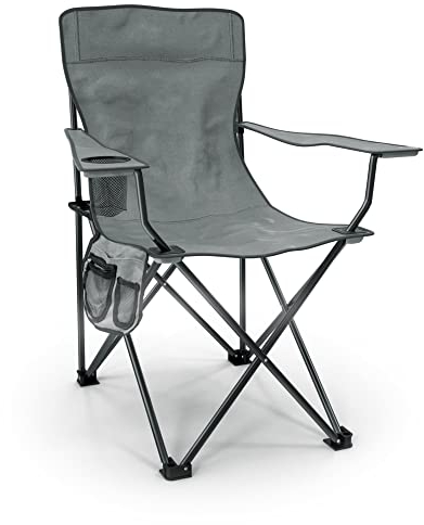 Stagecaptain CSB-5282 GY Chiller Campingstuhl faltbar mit Getränkehalter & Seitentasche – Klappbarer Campingsessel mit Tragetasche für Camping, Festival, Garten & Strand - Wasserfestes Material - Grau
