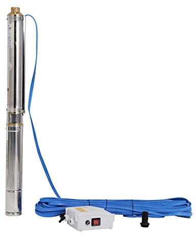 ZYIY 2.5 Inch Deep Well Submersible Pump - 110V 0.75Hp Stainless Steel, 197ft/13GPM, 1 Bore Copper, Controller for Irrigation, Home, Garden