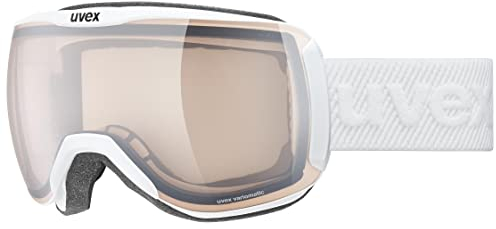 uvex downhill 2100 V - stylische, selbsttönende Skibrille mit Anti-Fog-Beschichtung für Damen und Herren - white m/silver-clear - one size