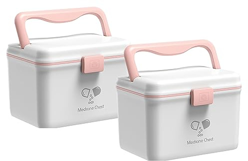 TUKA-i-AKUT 2X 4,8L Medizinbox Zweilagig Portable mit Tragegriff, Medikamentenbox Hausapotheke Box Erste-Hilfe-Box Aufbewahrungsbox Tragbar, Medizinkoffer Multifunktional Outdoor Home, TKD6402 Weiß