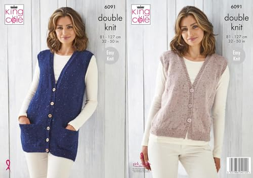 King Cole Womens Knitting Pattern Easy Double Knit Waistcoats (6091), 32” – 50” (81cm – 127cm) Bust