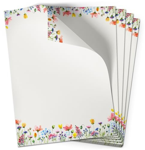Einladungskarten Manufaktur Hamburg 50 Blatt Briefpapier (A4) | Summer Sommer Wiese | Motivpapier | edles Design Papier | beidseitig bedruckt | Bastelpapier | 90 g/m²