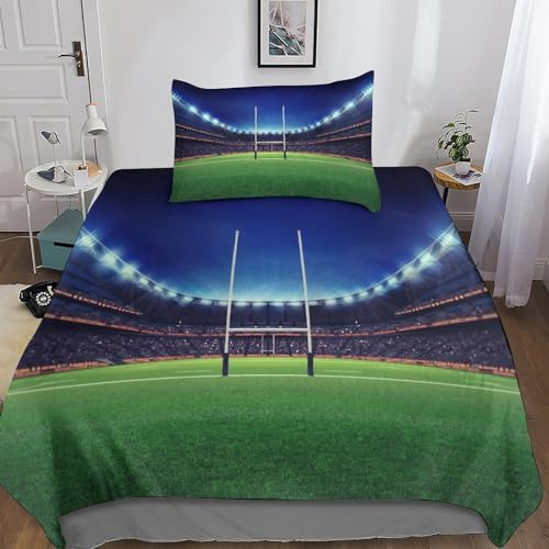 YULEDI Rugby Housse De Couette Parure De Lit Ensemble Literie 3D America Football Linge De Lit avec Fermeture Éclair Taies d'oreiller Microfibre 2 Pcs pour Adultes Enfants Filles Single（135x200cm）