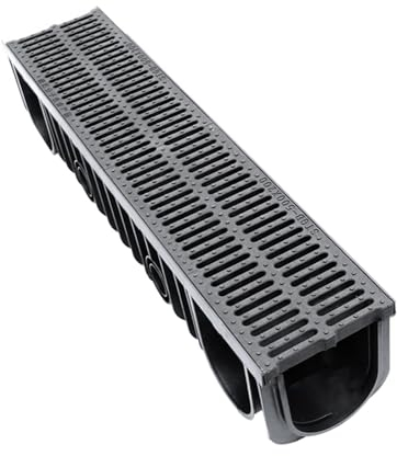 EXCLURA Entwässerungsrinne Rinnenabflussrinne mit Gitter, HDPE-Rinnenabflussabdeckung für Beton, Rinnenabflussset Regenrinnensieb für Einfahrt/Terrasse/Hof(W-30cm(11.8) x H-30cm(11.8))