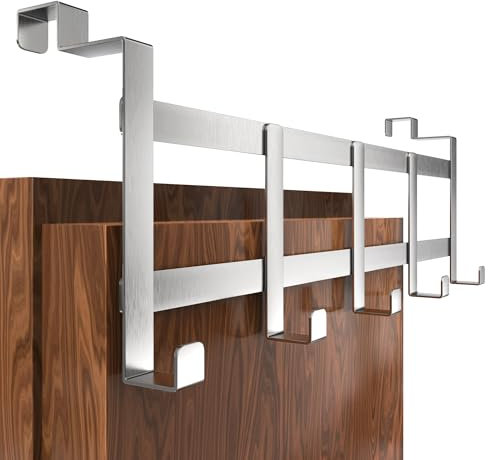 4smile Türgarderobe zum Einhängen, Silber - Edelstahl Türgarderobe Innenseite, platzsparende Türhaken zum Einhängen - Stabile Türhaken Innenseite, Türhakenleiste für die Rückseite der Tür