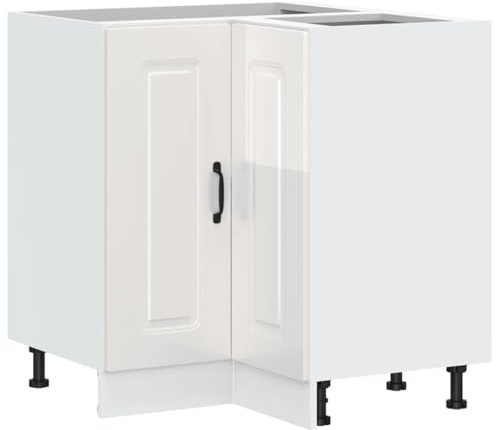 vidaXL Armoire d'angle de Cuisine Kalmar Blanc Brillant, Armoire d'angle, Meuble d'évier d'angle, Meuble d'angle
