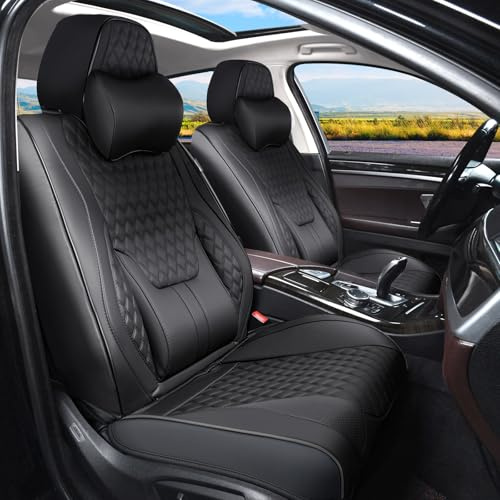 Car Seat Covers with Neck Pillow, Front Covers for Cars, Car Seat Cover Front Seats, Car Seat Protector Waterproof, Leather Car Seat Cushion, Universal Interior Covers Seat Protectors for Most Cars