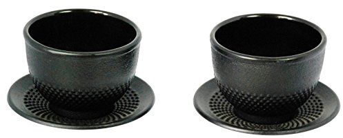 Buckingham Japanese Style Cast Iron hob Nail Tea Cup and Saucer Set 2 of Each, Black