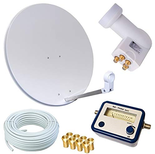 HD Sat Anlage 80cm Spiegel + Opticum Quad LNB für 4 Teilnehmer + 50m Kabel + SAT Finder (3 Farben wählbar)