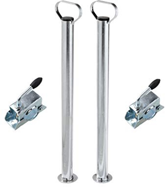 Anhänger Stützen Set 700 mm inkl. Klemmschelle (300 kg Stützlast/Stütze)| Anhängerstützen mit Halterung aus verzinktem Stahl| Ø 48mm Abstellstütze| Stützfuß und Klemme jeweils 2 Stück
