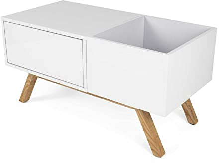 Glorious Turntable Lowboard - högkvalitativ skivspelare i retrodesign från 60-talet, förvaringsutrymme för en skivspelare och gott om plats för skivor, vit