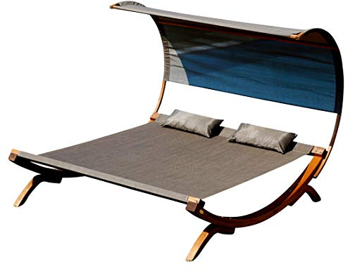 ASS Doppelliege Sonnen Garten Liege für 2 Personen SAONA extrabreit mit Dach, Farbe:Braun