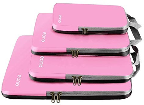 Eono by Amazon - Komprimierbaren Packwürfeln zur Organisation Ihres Reisegepäcks, Compression Packing Cube, Packtaschen Set & Gepäck Organizer für Rucksack & Koffer, Rosa, 4-teilig
